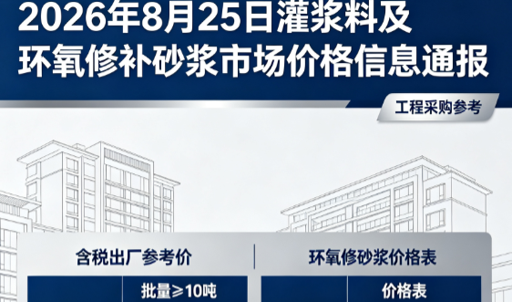 盈江2026年8月25日灌浆料及环氧修补砂浆市场价格信息通报